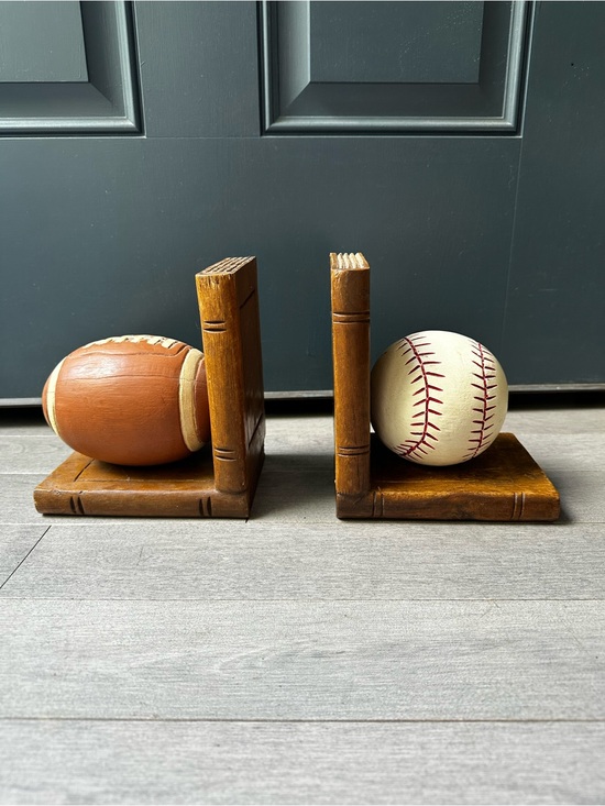 Other - Vintage Solid Wood Baseball Football Sports Book Ends Made In Thailand Decor